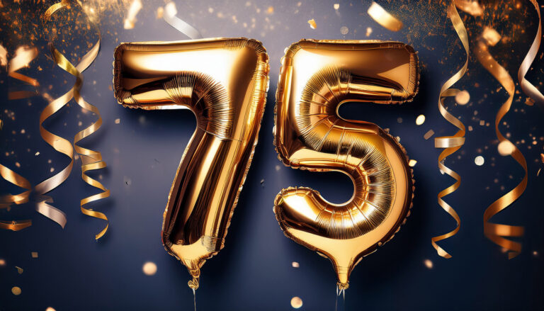 Golden balloons celebrating 75 years...