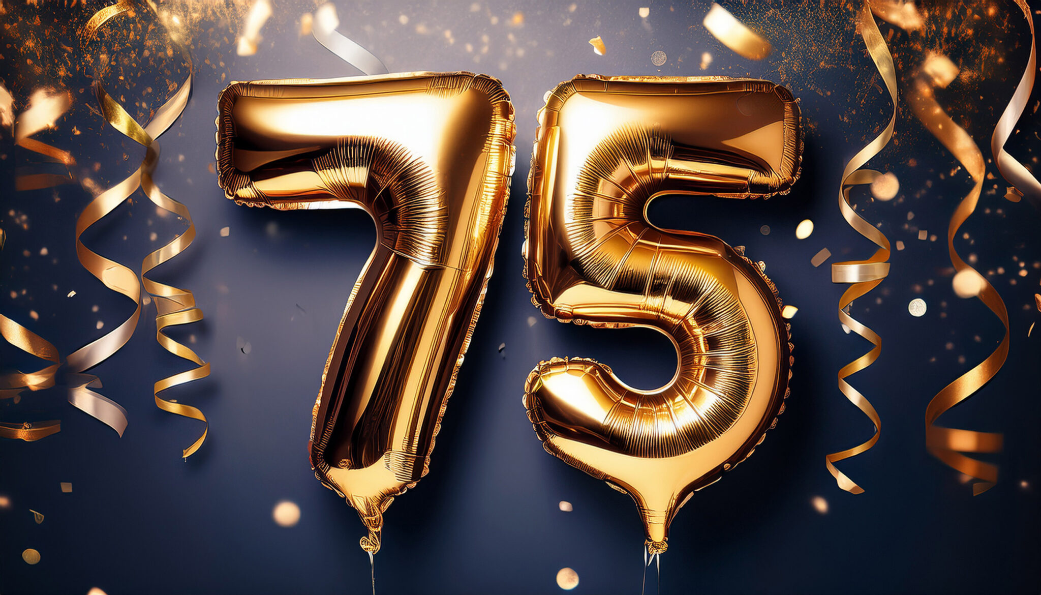 Golden balloons celebrating 75 years...