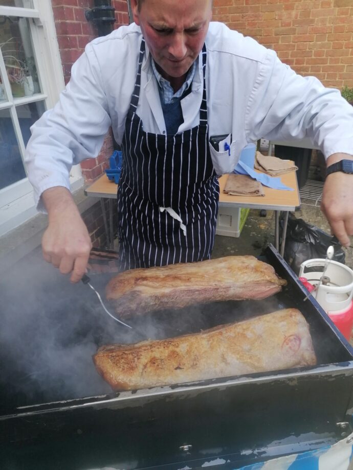 Karl cooking striploin steaks